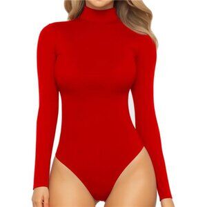 Women's Mock Turtle Neck Long Sleeve Bodysuit Jumpsuit